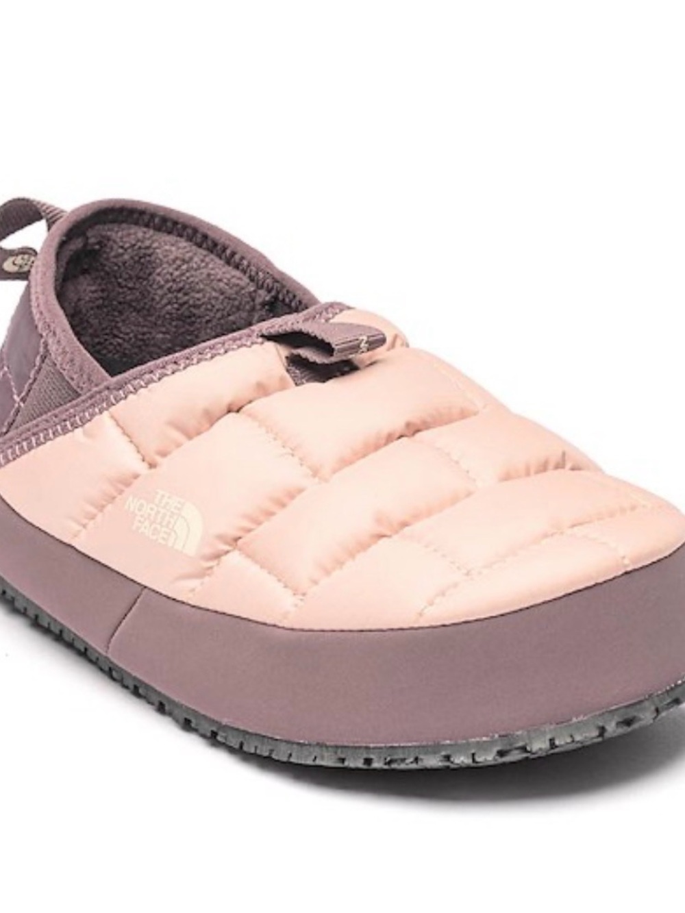 The North Face Quilted Mule Slippers in Blush Pink and Brown Big Kid